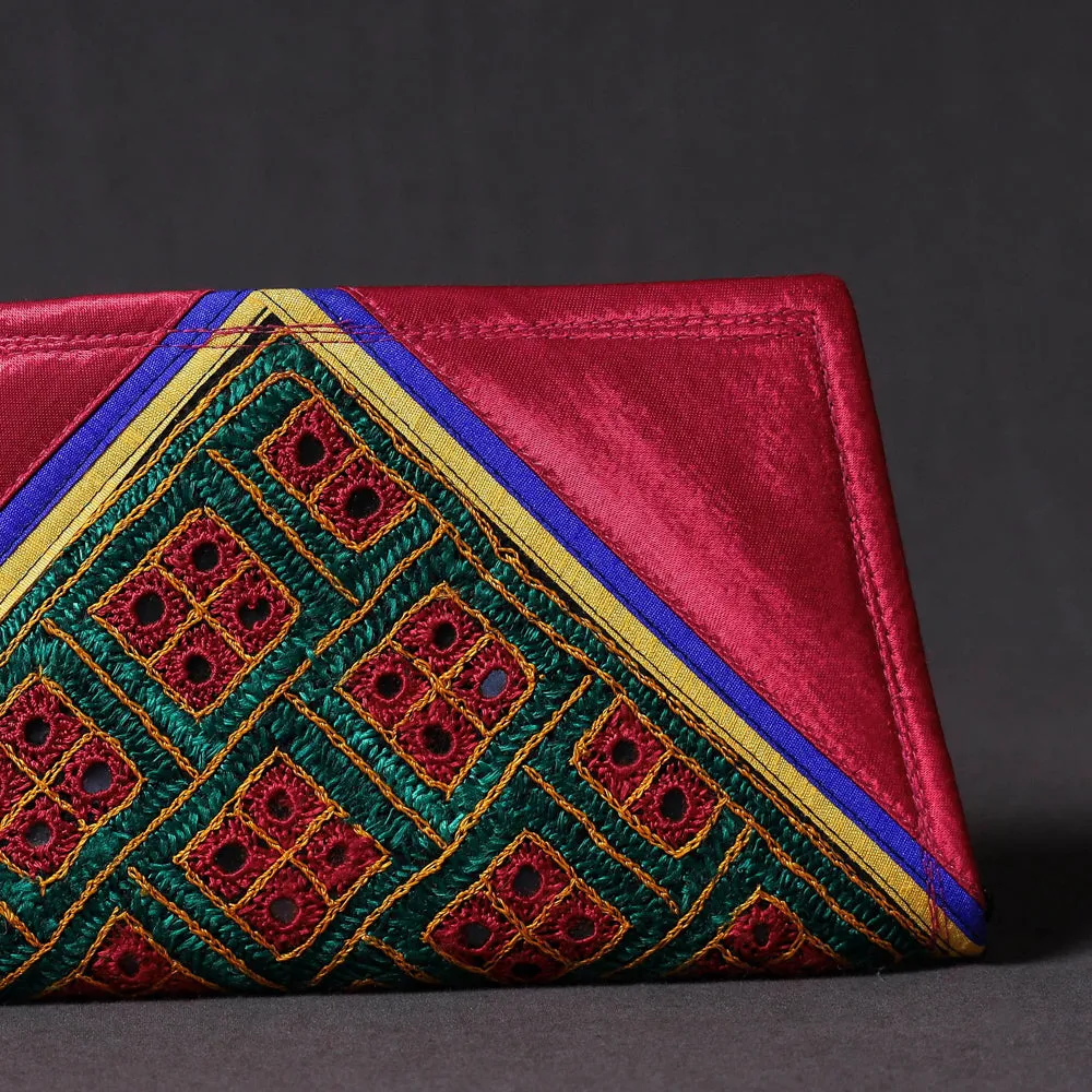 Pink - Kutchi Embroidery Mirror Work Clutch