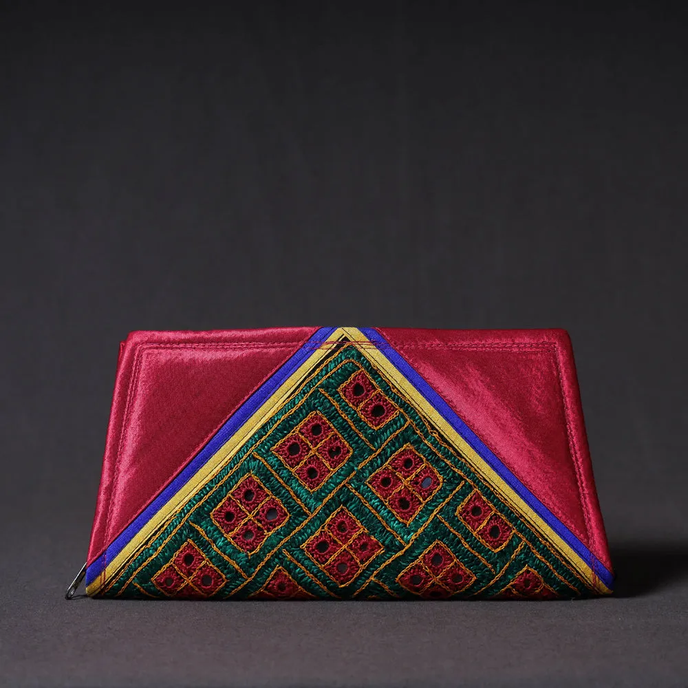 Pink - Kutchi Embroidery Mirror Work Clutch