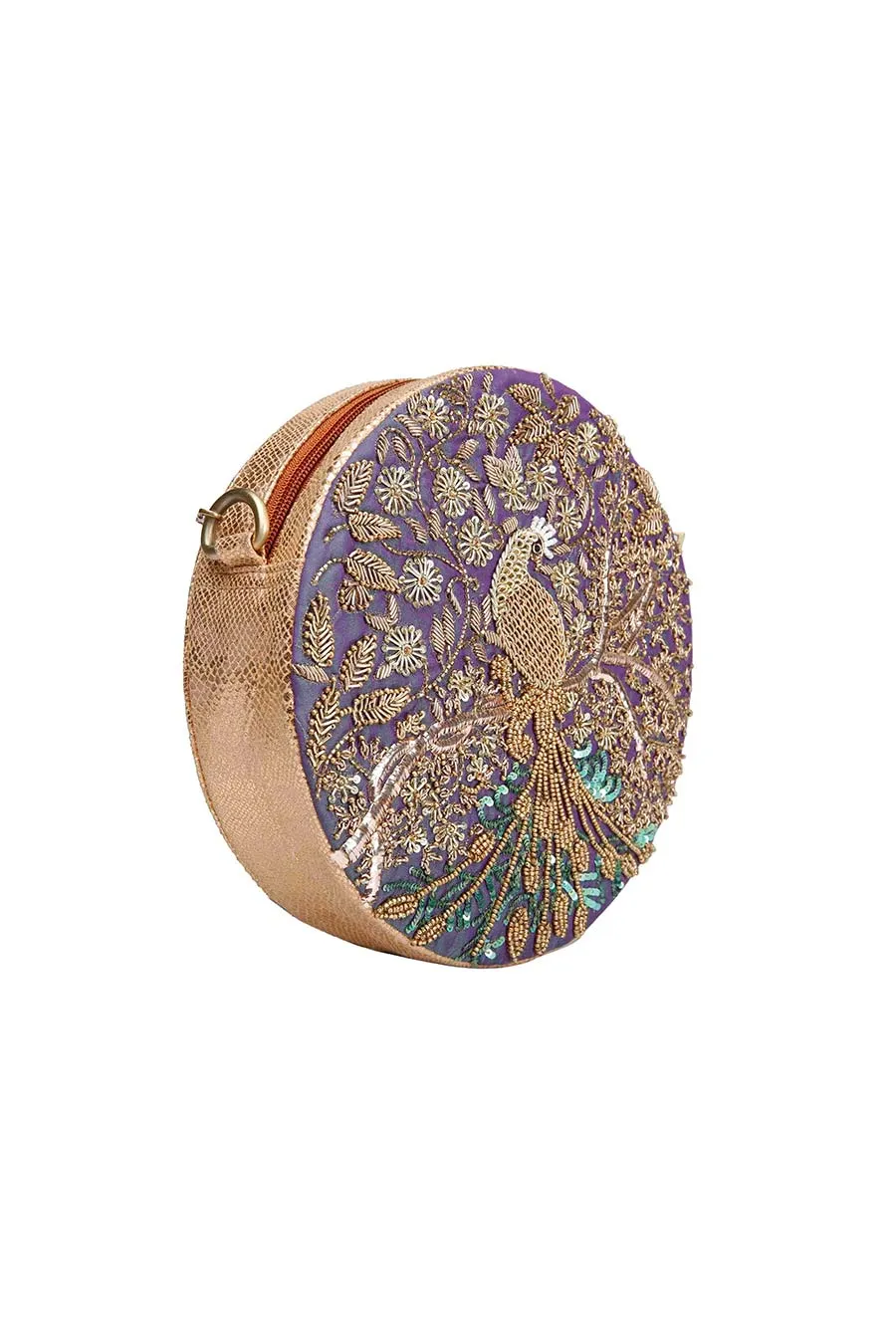 Purple Peacock Ornate Hand-Embroidered Clutch