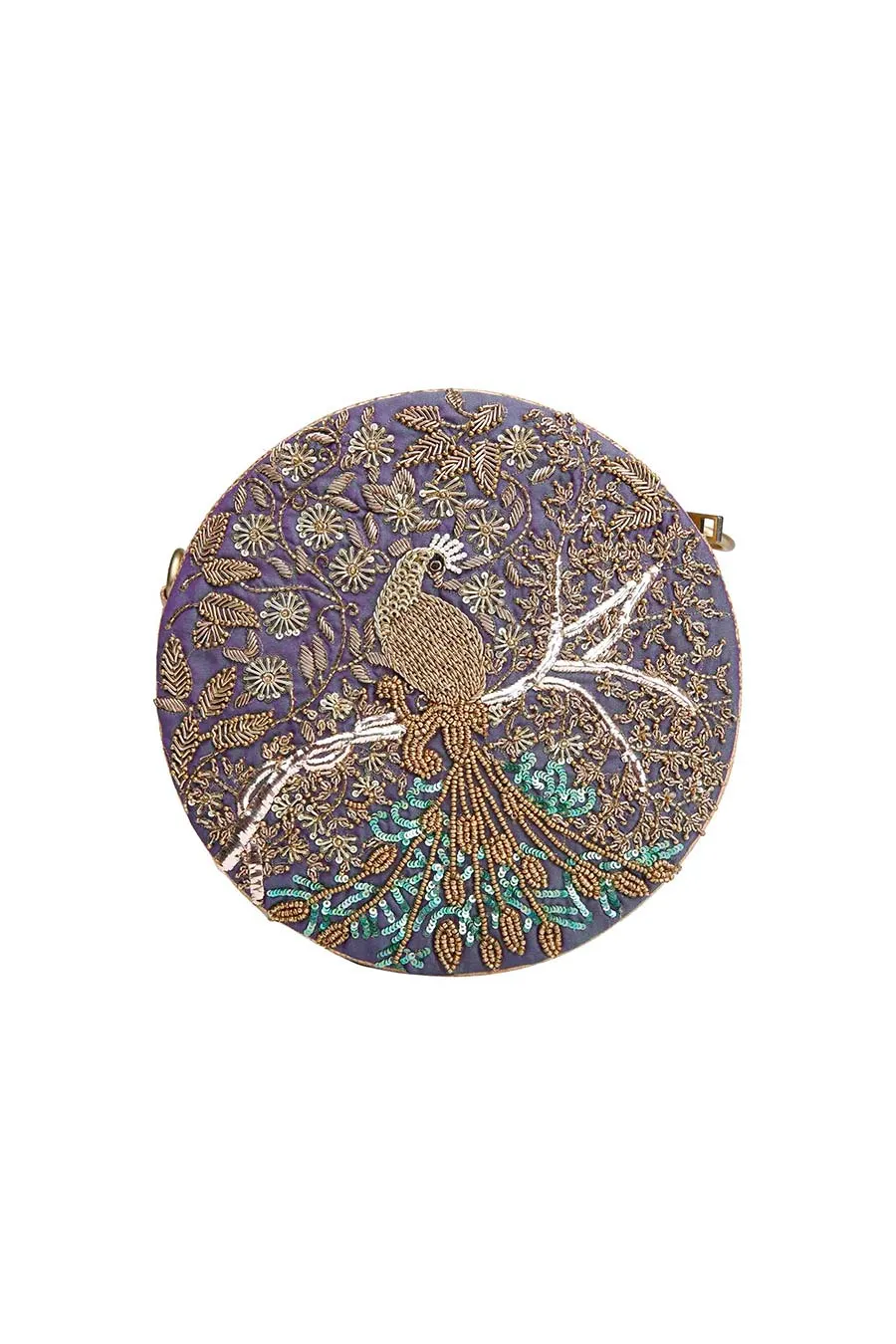 Purple Peacock Ornate Hand-Embroidered Clutch