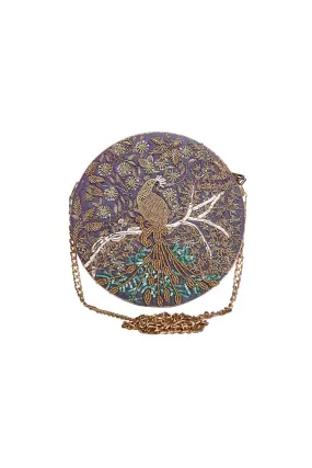 Purple Peacock Ornate Hand-Embroidered Clutch