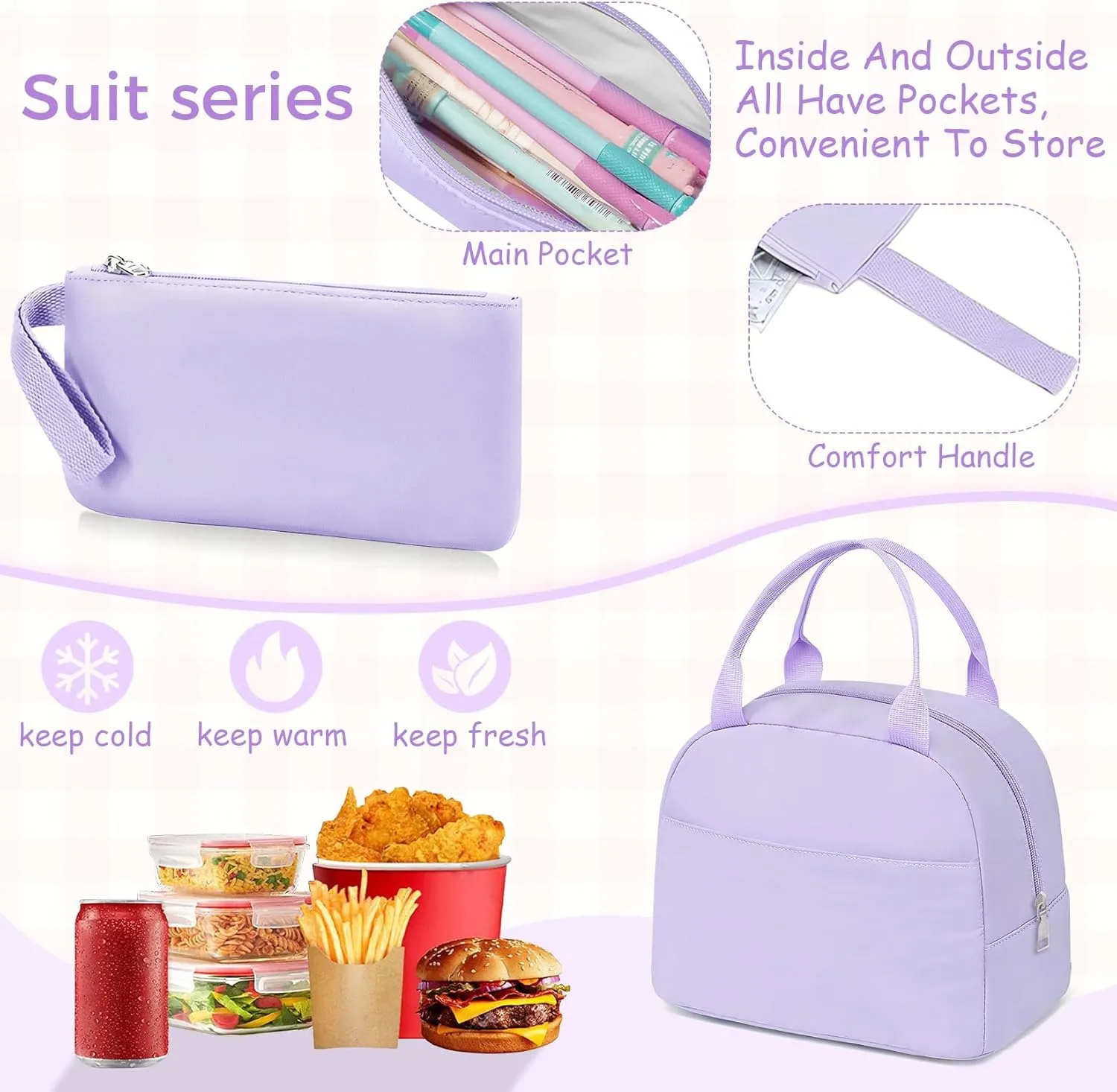 School Backpack For Girls - 6pcs Cute Girls Backpack With Lunch Box Set For Teens Women College Middle High School - 18″ School Bookbag Travel Back Pack