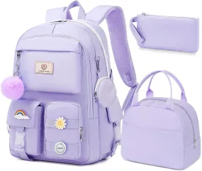 School Backpack For Girls - 6pcs Cute Girls Backpack With Lunch Box Set For Teens Women College Middle High School - 18″ School Bookbag Travel Back Pack