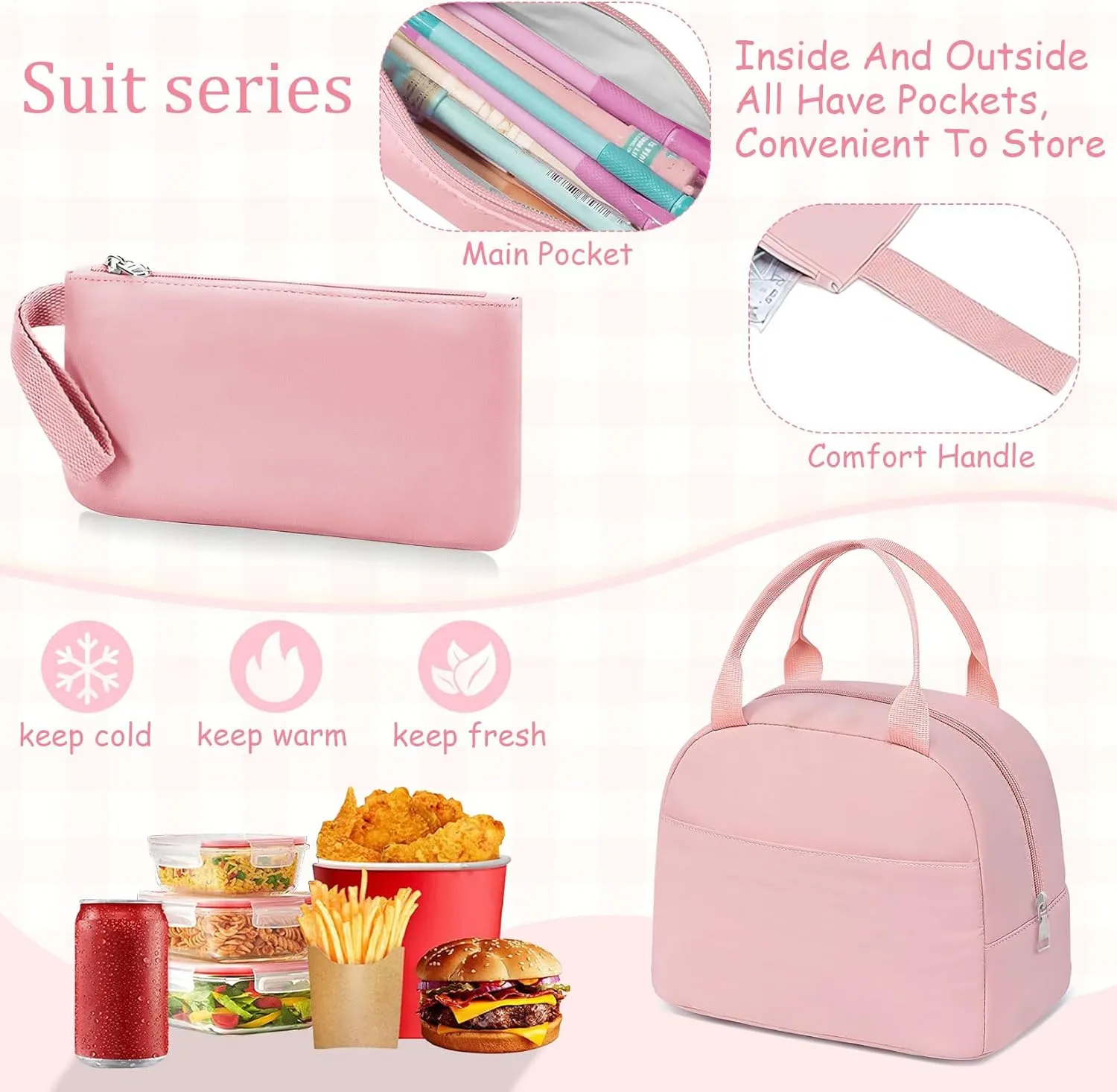 School Backpack For Girls - 6pcs Cute Girls Backpack With Lunch Box Set For Teens Women College Middle High School - 18″ School Bookbag Travel Back Pack