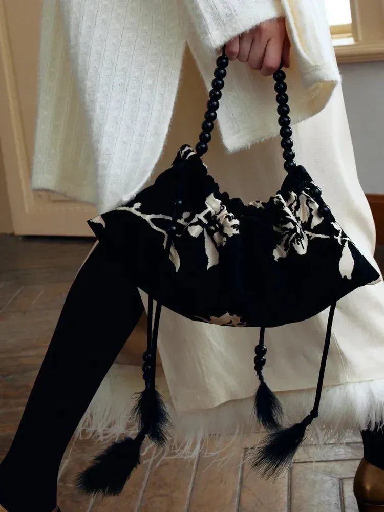 UAKISS  -  Single Shoulder Slant Dumpling Bag   Cloud-wrapped Soft Leather Madame Silk satin Bag Handbag Day Clutches Bags Feather purse