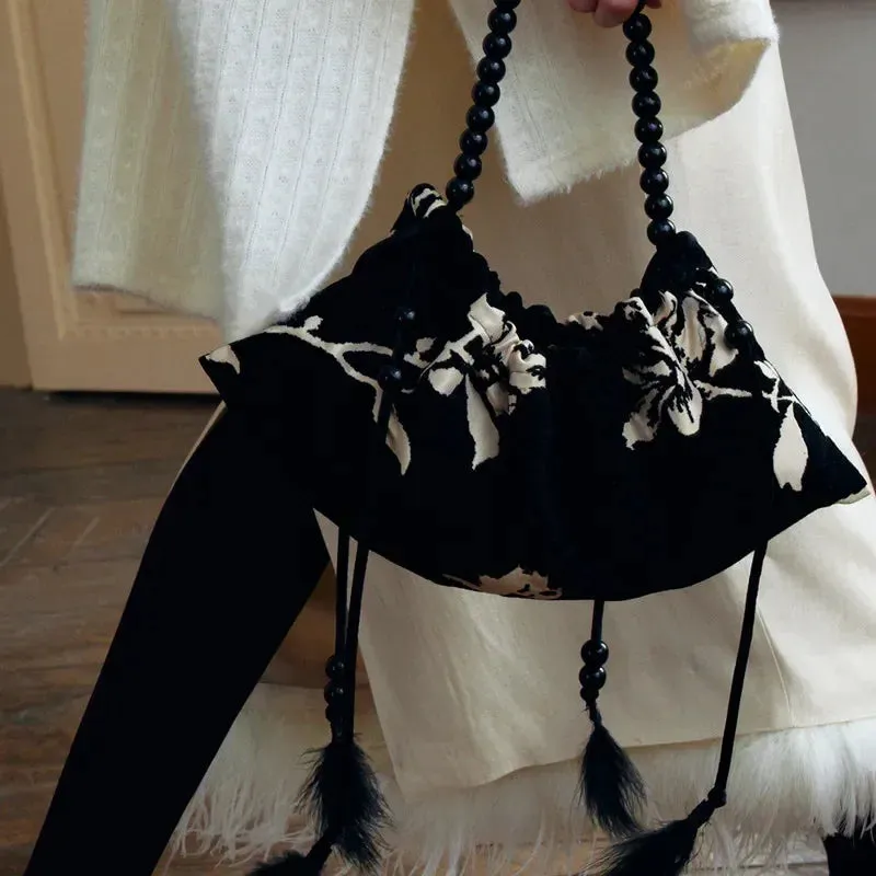 UAKISS  -  Single Shoulder Slant Dumpling Bag   Cloud-wrapped Soft Leather Madame Silk satin Bag Handbag Day Clutches Bags Feather purse