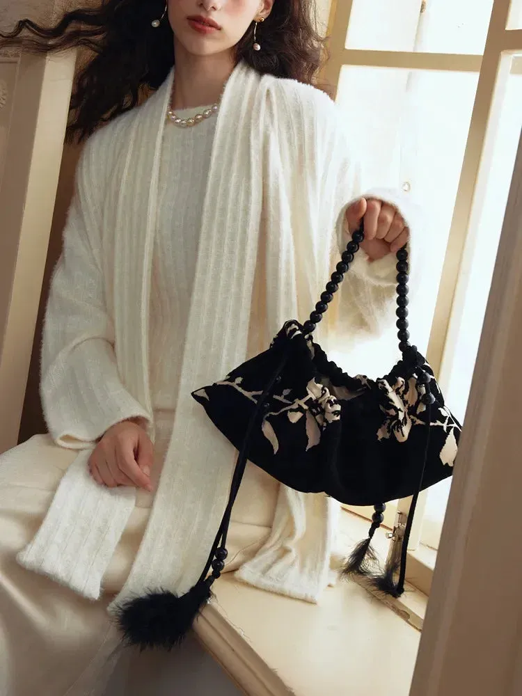 UAKISS  -  Single Shoulder Slant Dumpling Bag   Cloud-wrapped Soft Leather Madame Silk satin Bag Handbag Day Clutches Bags Feather purse
