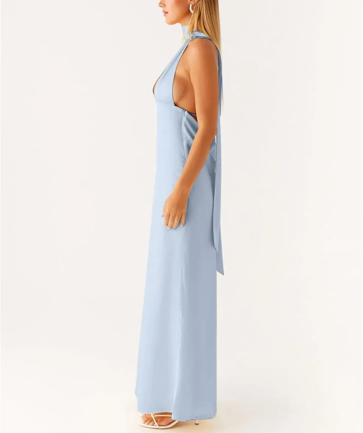 Womens Halter Floral Maxi Dress Deep V Neck Backless Bodycon Long Dresses Y2k Formal Cocktail Going Out Beachwear