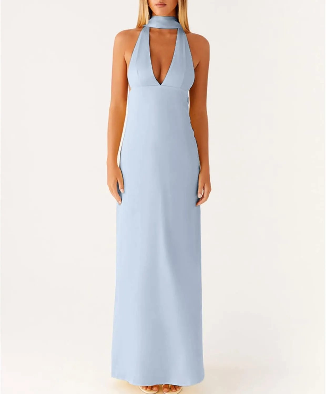 Womens Halter Floral Maxi Dress Deep V Neck Backless Bodycon Long Dresses Y2k Formal Cocktail Going Out Beachwear