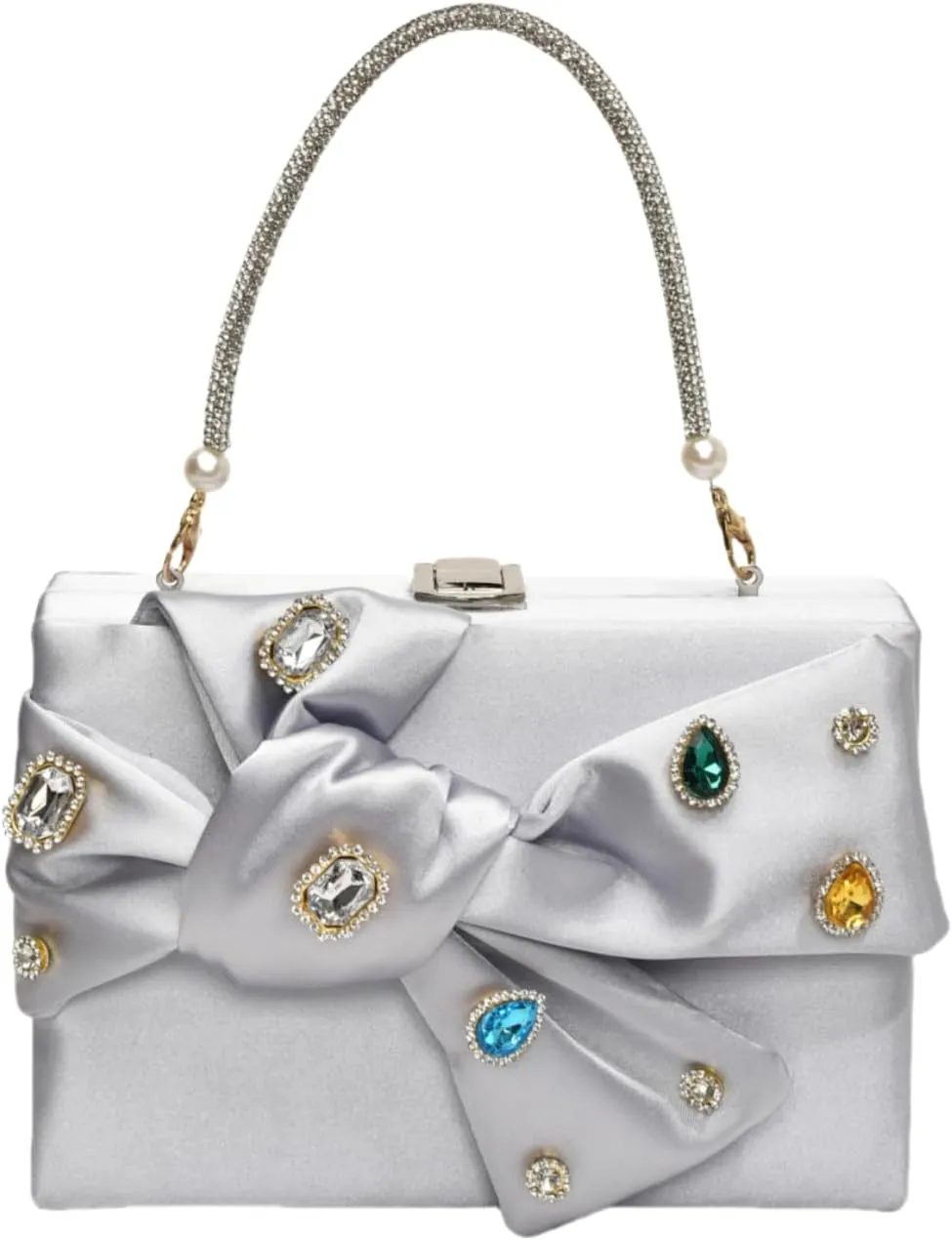 Womens Satin Evening Bag Bow Handbag Purse Party Clutches Wedding Chain Shoulder Cross Body Bag