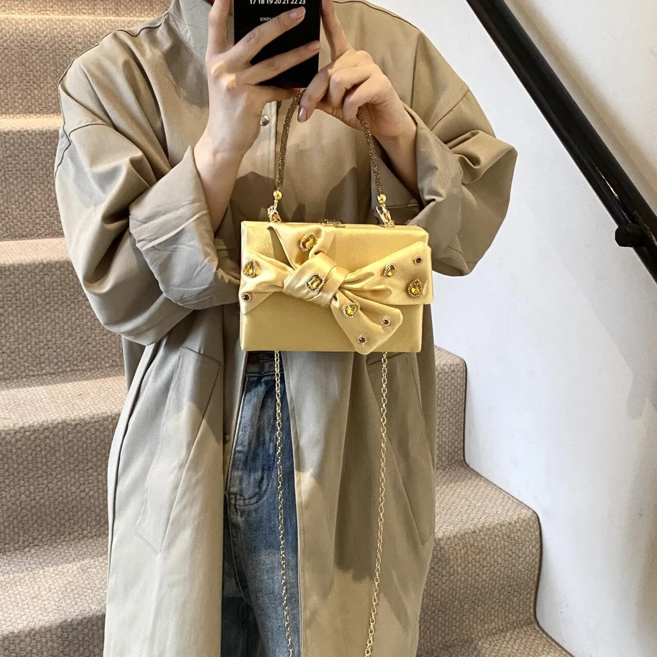 Womens Satin Evening Bag Bow Handbag Purse Party Clutches Wedding Chain Shoulder Cross Body Bag