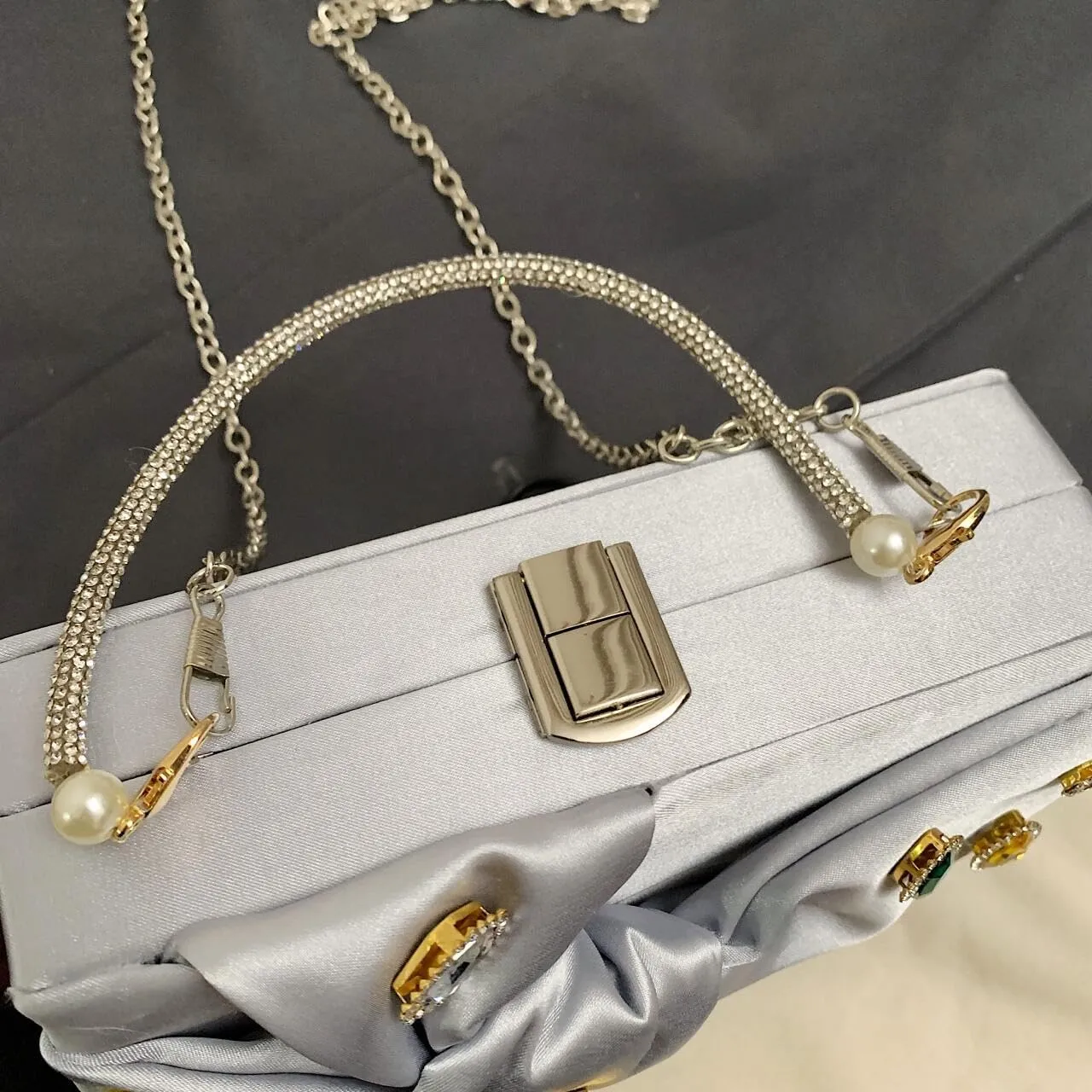 Womens Satin Evening Bag Bow Handbag Purse Party Clutches Wedding Chain Shoulder Cross Body Bag